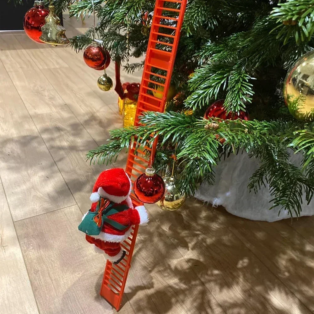 Electric Climbing Ladder Santa Claus NewYear Gift Christmas Ornament Decoration For Home Christmas Tree Hanging Decor With Music