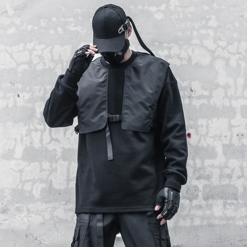 

Тёмная толстовка мужская Осенняя свободная Techwear Женская стильная тактическая жилетка с длинным рукавом