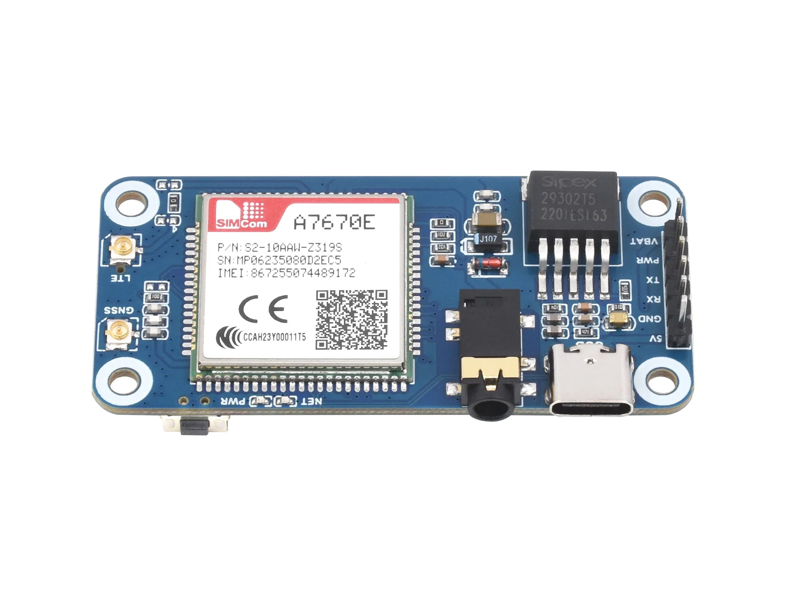 

Waveshare Cat-1/GSM/GPRS/GNSS HAT for Raspberry Pi, Based On A7670E module, LTE Cat-1 / 2G support, GNSS Positioning, Call, SMS