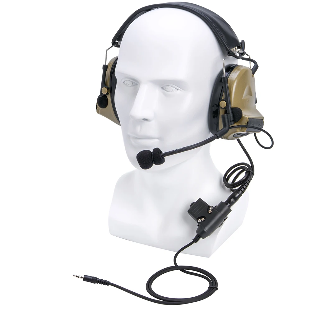 U94 PTT+brown Tactical Headset and Noise Reduction Hearing Protection Shooting Headphone for iPhone Samsung HTC Cellphone