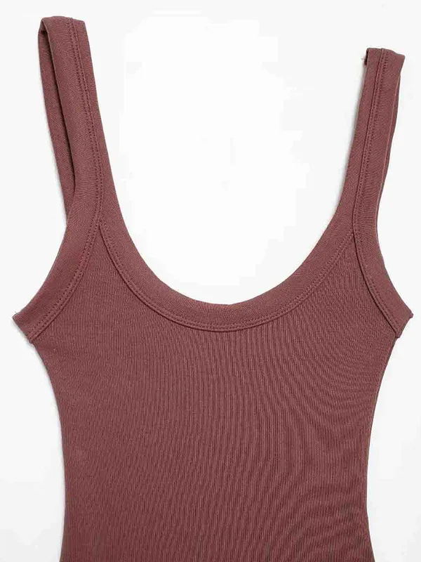 Skinny Ribbed Bodysuits, O Neck, Straps, Snap-Button,