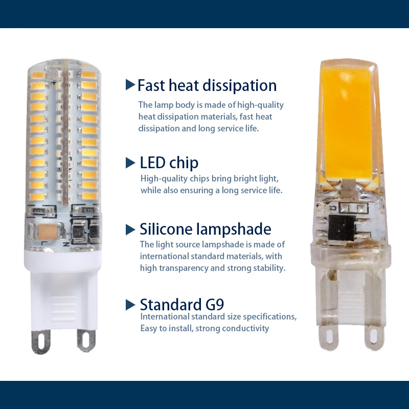 Bombilla LED G9 de 220V, 6W, 7W, 9W, 10W, 12W, SMD 2835, 3014, 2508, luz Led G9, reemplazo de lámpara halógena de 20W, 30W, 40W, 50W, 10 unidades por lote luz