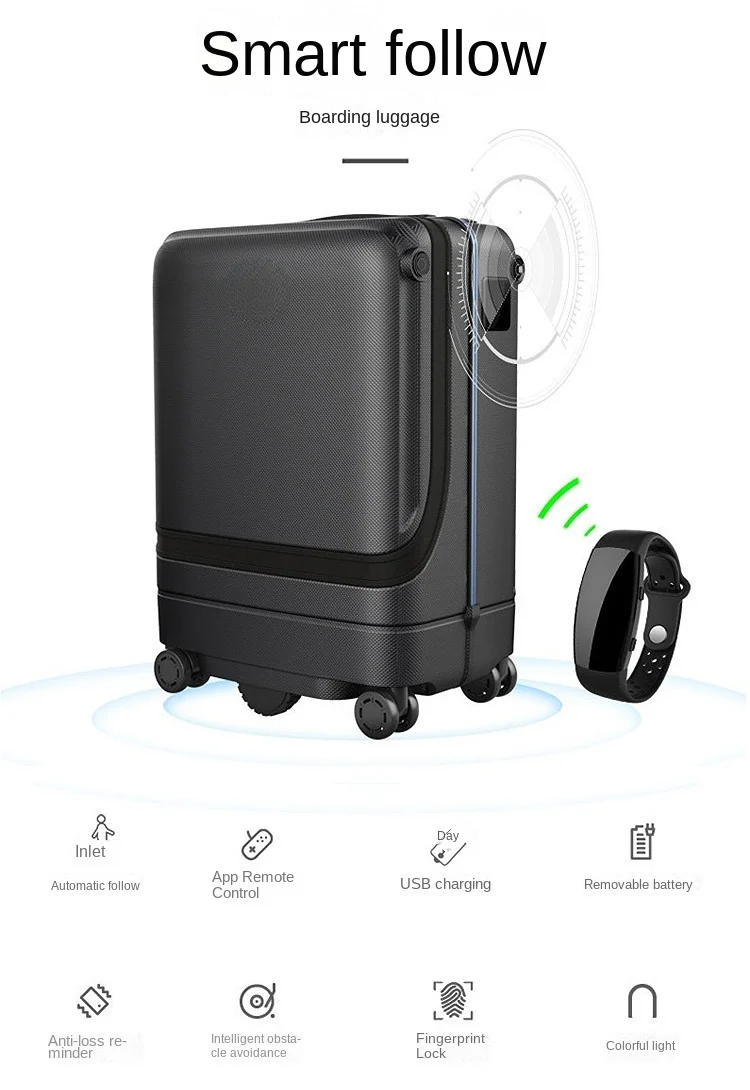 Intelligent Automatic Follow Luggage Induction Travel Fingerprint Password  Trolley Case Electric Boarding Bag - AliExpress