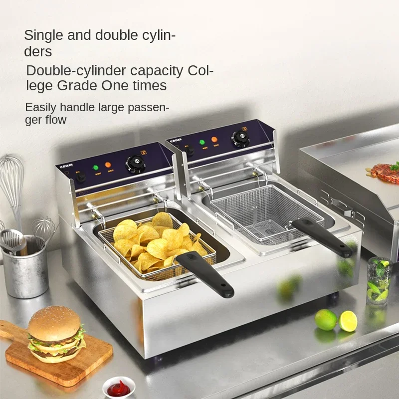 220V Single Cylinder Electric Deep Fryer Commercial Frying Equipment for French Fries and Chicken