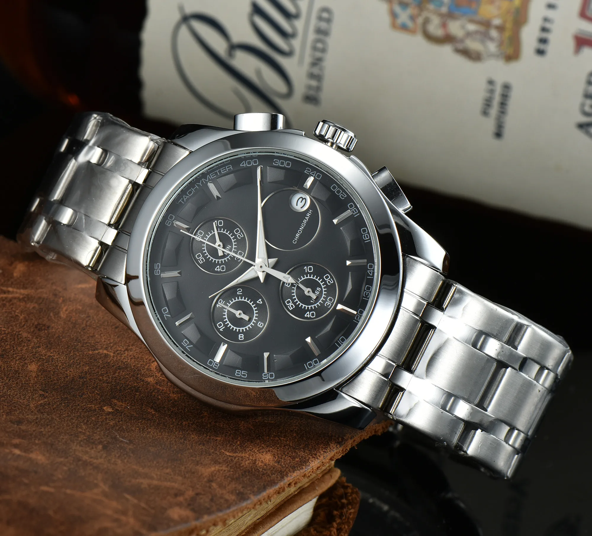 100% Brand New T1853 Style Luxury Sport Quartz Business Watch Stainless Steel Man Calendar Round Wristwatch With Date