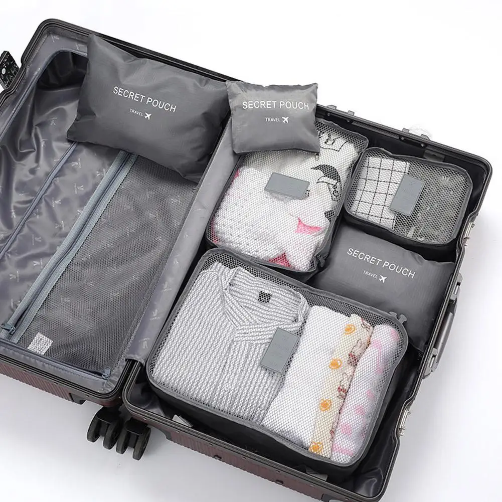 Aufbewahrungsbeutel für Reisekleidung, 6 Stück/Set – tragbarer Gepäck-Organizer, Koffer, Packwürfel mit Schuhbeutel – Detail 8