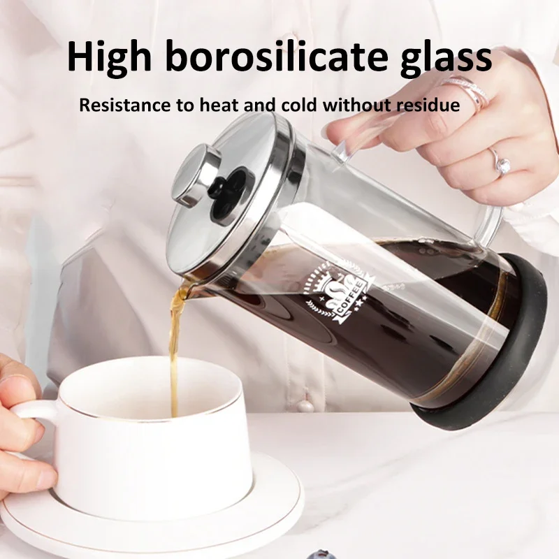 French Press Coffee Pot Stainless Steel Glass Coffee Maker Multifunction Hand Punch Pot with Filter Household Coffee Accessories 3 French Press Coffee Pot Stainless Steel Glass Coffee Maker Multifunction Hand Punch Pot with Filter Household Coffee Accessories 3