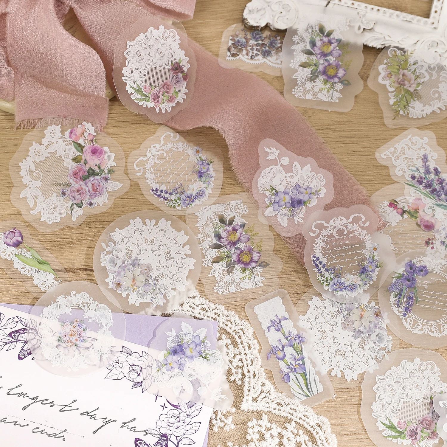 애완 동물 투명 스티커 꽃 레이스 시리즈 스크랩북 용품 정크 저널 DIY 문구 데코 스티커 미학, 30 피스 