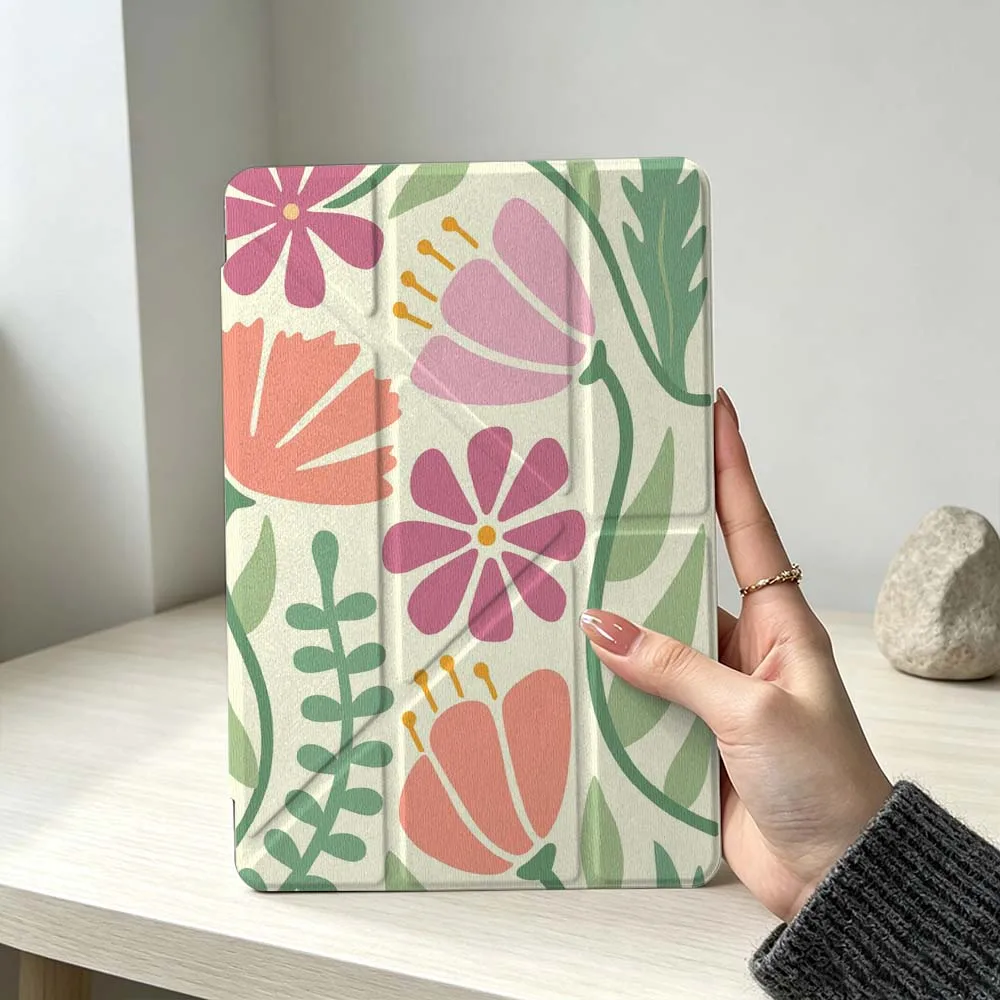 Colorful Cartoon Flower Tablet Case - Soft and Foldable Design