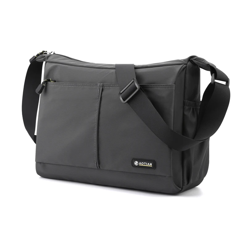 Men's multi pocket casual shoulder bag with adjustable shoulder straps and zipper closure, ideal for daily commuting