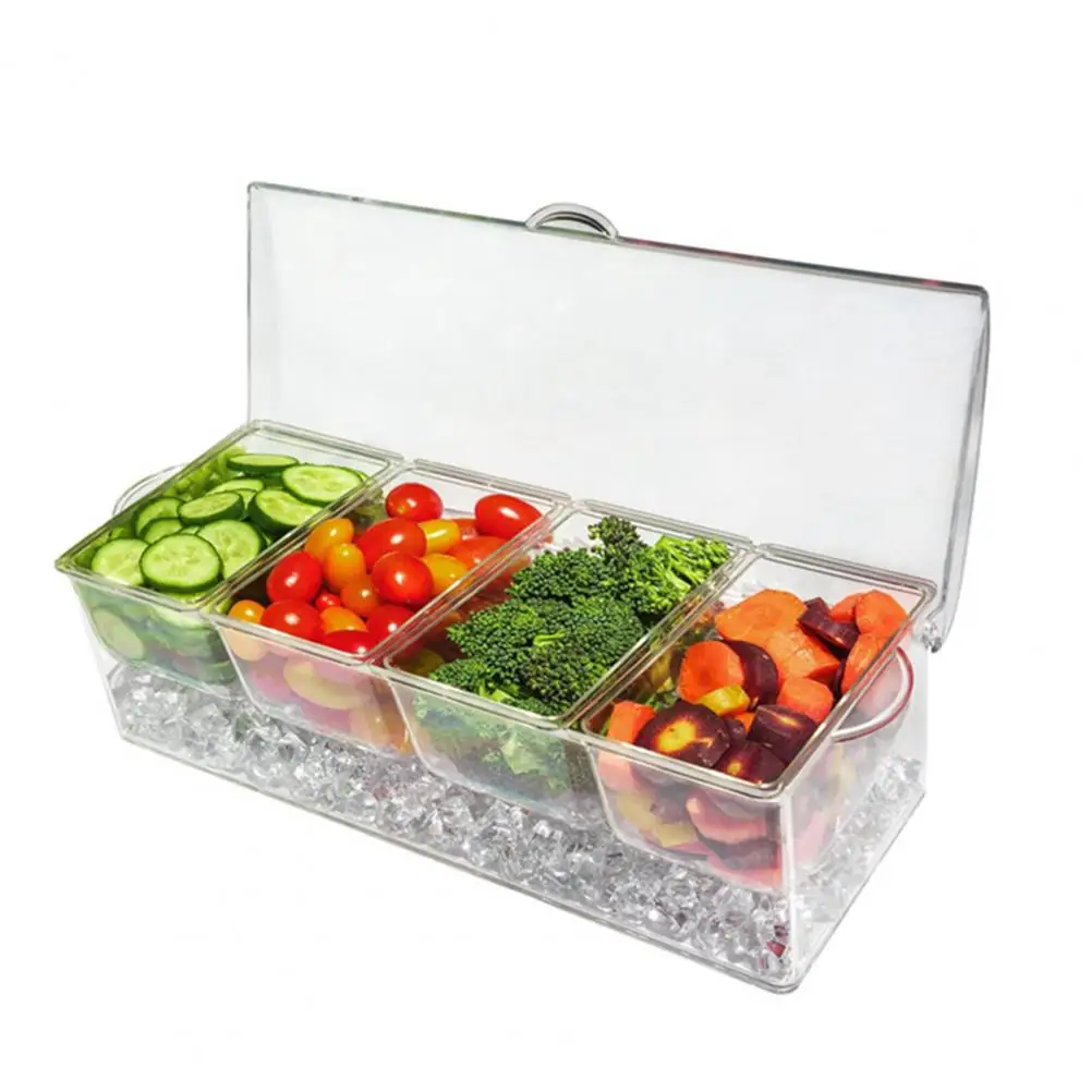 

Easy to Clean Food Storage Box Outdoor Picnic Food Container with Ice Clip Spoon 4 Removable Compartments for Freshness Keeping