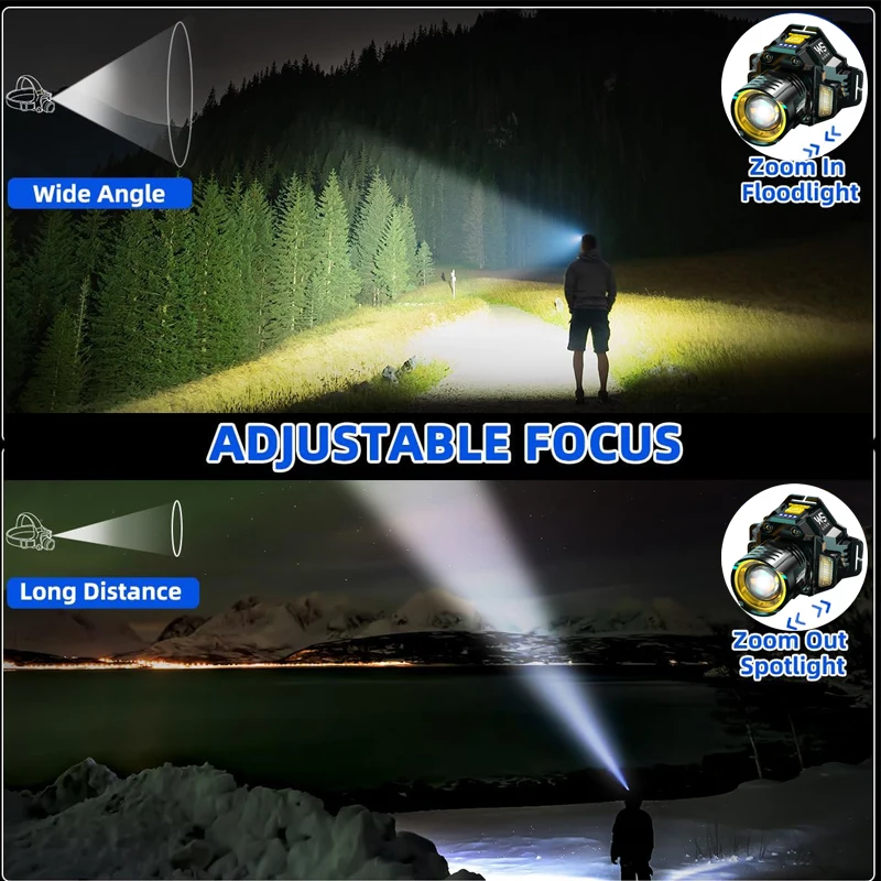모션 센서가 장착된 슈퍼 브라이트 LED 헤드램프 내장 배터리가 있는 USB 충전식 램프 야외 캠핑 낚시 작업등