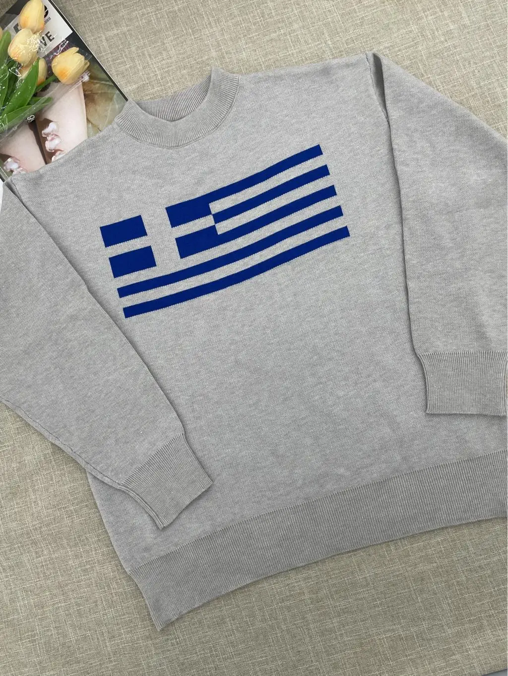 

Aesthetic Greece Flag Long Sleeve Gray Sweater Autumn Winter Knitted Jumper Women's Y2K Clothing Grunge Fashion Casual Sweaters