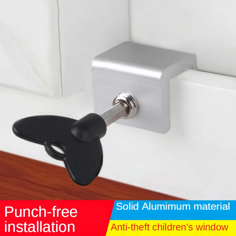 Child Baby Protection Safety Adjustable Sliding Window Lock Stop Aluminum Alloy Safety Lock with Key Anti-theft Window