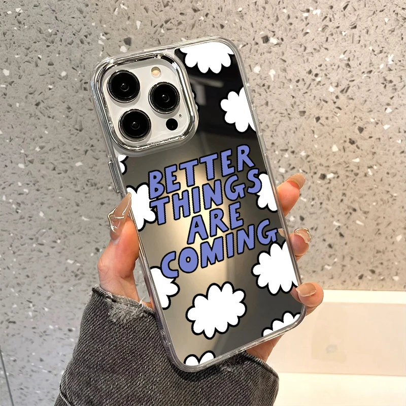 Floral Design Shockproof Makeup Mirror Phone Case - Soft TPU Silicone Cover