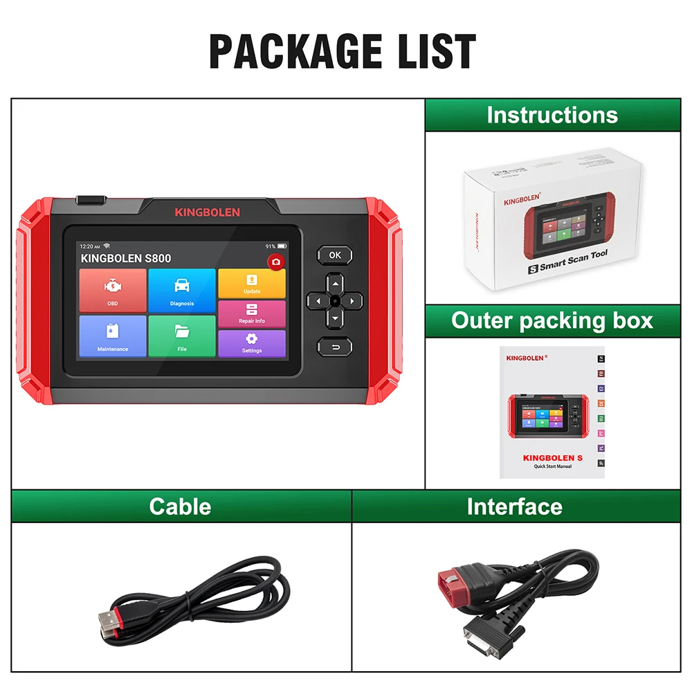 KINGBOLEN S800 OBD2 Scanner 4 Systems Car Diagnostic Tools ABS SRS ECM TCM 15 Resets Oil Brake SAS ETS Resets Lifetime Free Use 6
