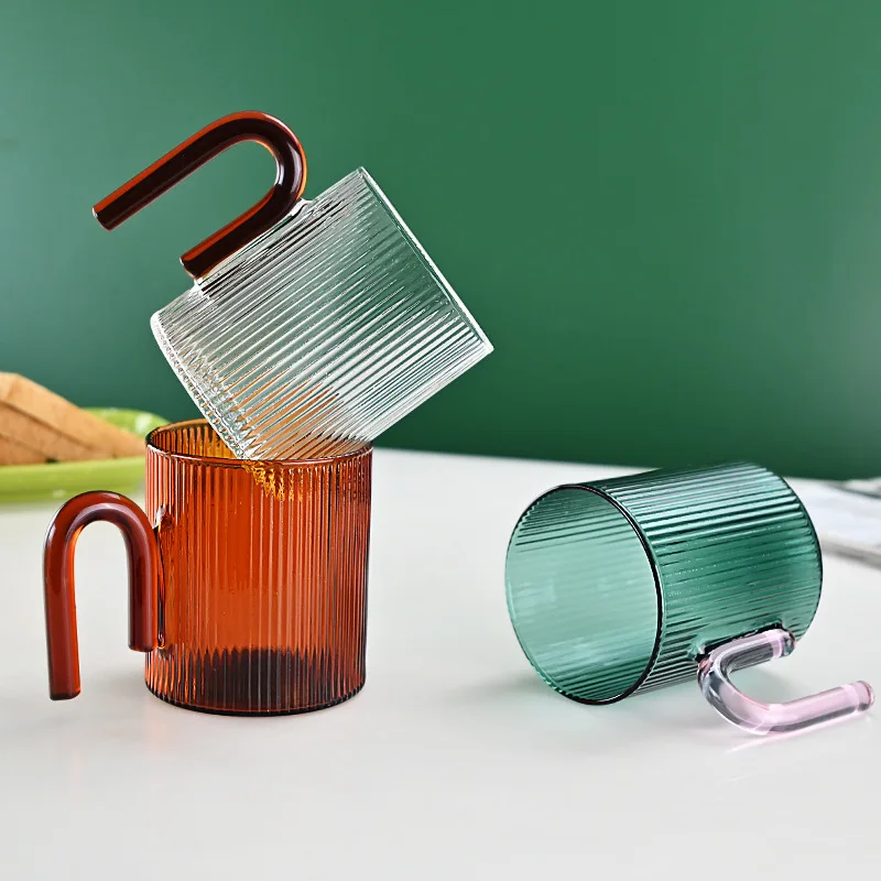 1 Pz Manico Colorato Ripple Tazza Di Vetro Tazze Da Caffè Tazza Resistente Al Calore Tazze Da Tè Al Latte Bicchieri Tazze Da Caffè Tazze Di Vetro