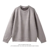 Large Size Long Sleeve Pure Color Suede Hoodie round Neck Street Style Sweatshirt Hong Kong Trend Fashion Casual Wear for Women