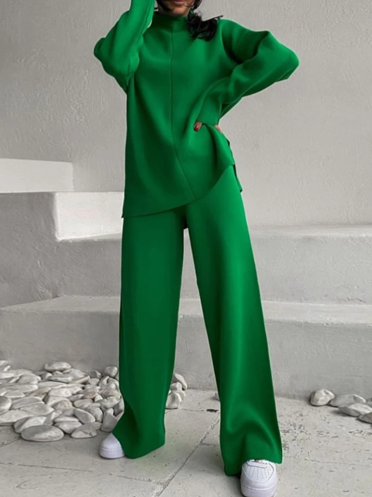 Women's Pullover Round Neck Knitted Solid Color Short Two-piece Suit main image 0