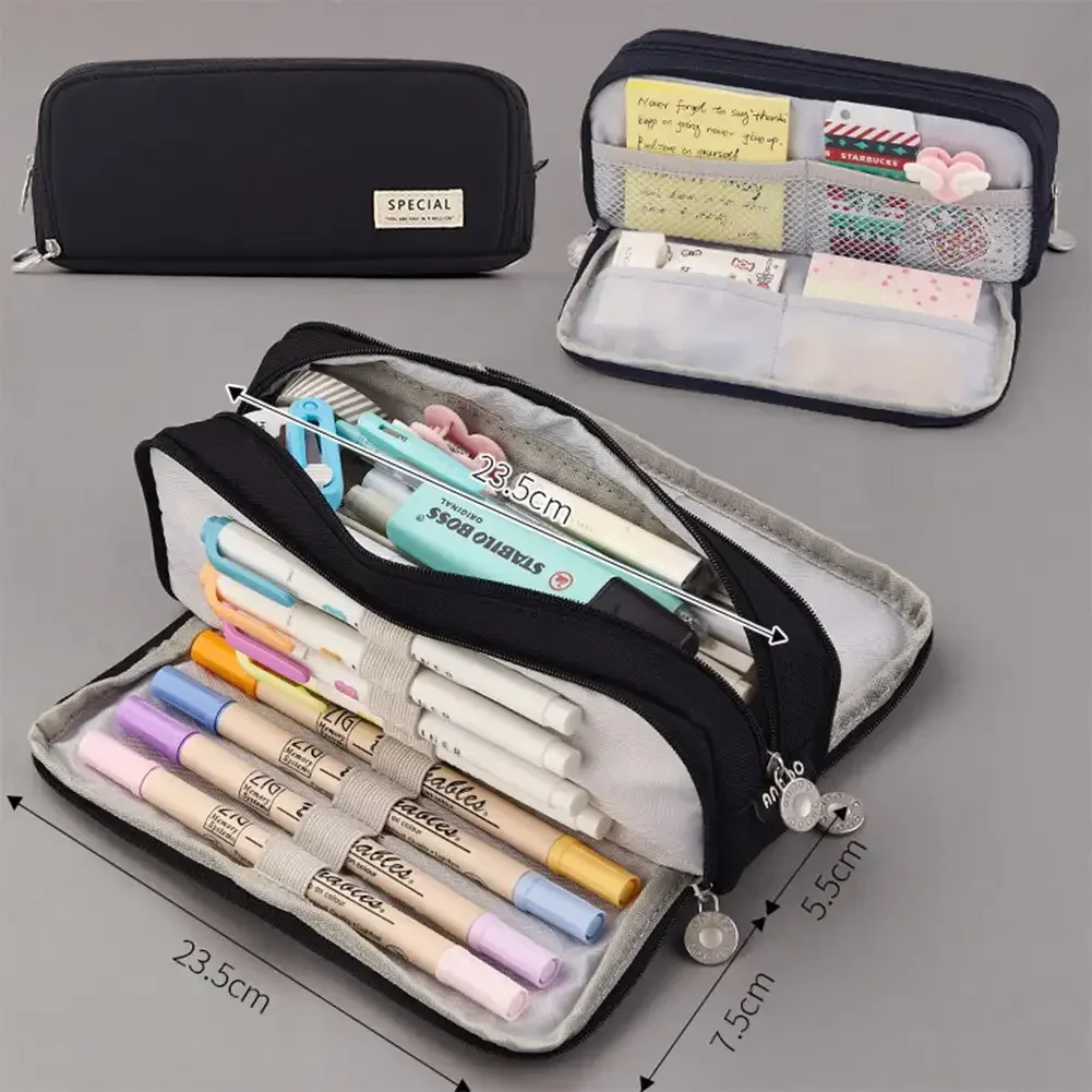 3 Compartment Pouch Double Side Opened Student Stationery Desk Organizer School Supplies Kawaii Pencil Case Large Space Storage