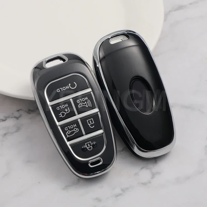 현대 산타페 투손 2022 NEXO NX4 Ioniq 5 Atos Prime Solaris 2021 자동차 액세서리 용 새 실버 6 버튼 자동차 키 케이스 커버