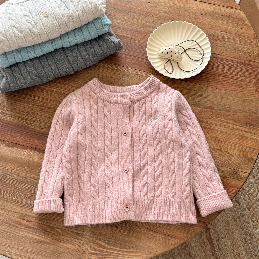  소녀 가을 겨울 스웨터 키즈 보우 매듭 가디건 솔리드 컬러 니트 스웨터 봄 어린이 패션 의류