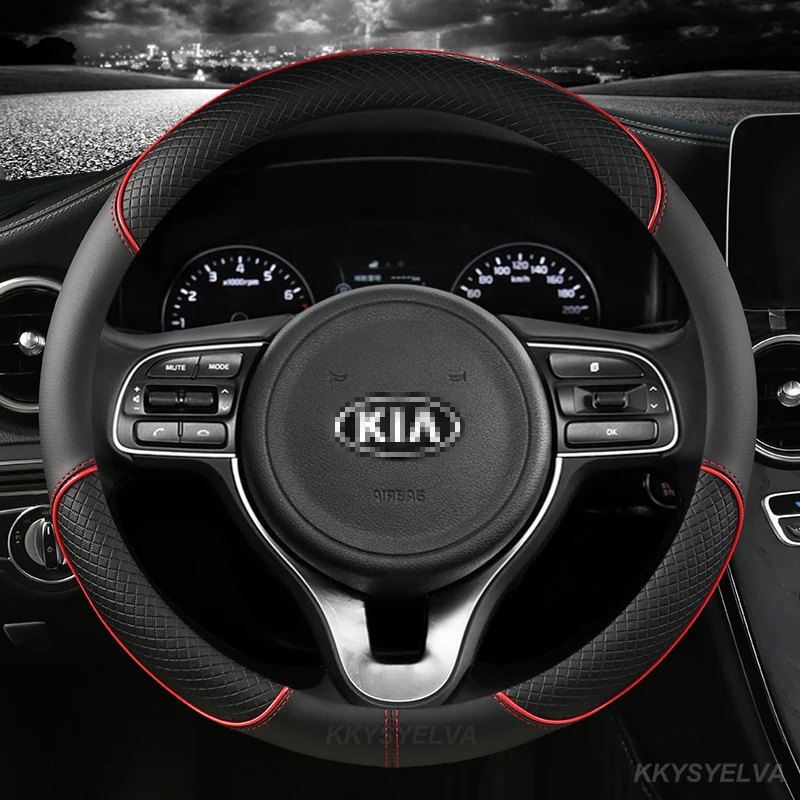 Car Steering Wheel Cover Pu Leather 38cm For Kia Rio 2 3 4 X Line Kombi Sedan K2 K3 K4 K5 KX1 KX3 KX5 Sportage Auto Accessories