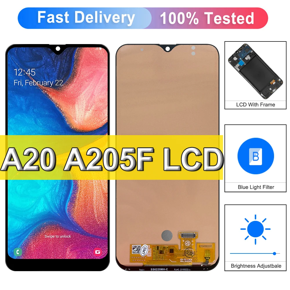 Sostituzione Dello Schermo Del Display A20 Per Samsung Galaxy A20 A205 A205F Display Lcd Touch Screen Digitale Con Cornice Per Samsung A20 Lcd