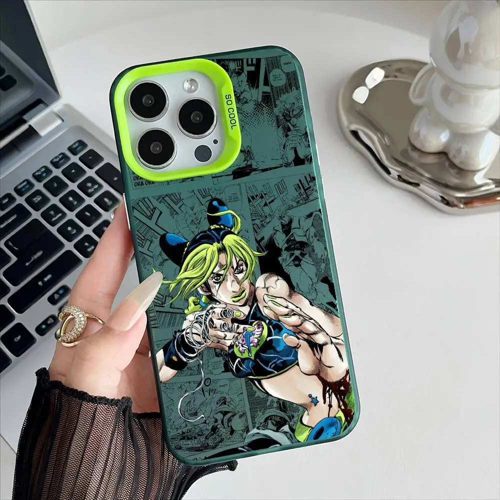 Jolyne Cujoh Anime Electroplated Silver Phone Case with Special Metal Button