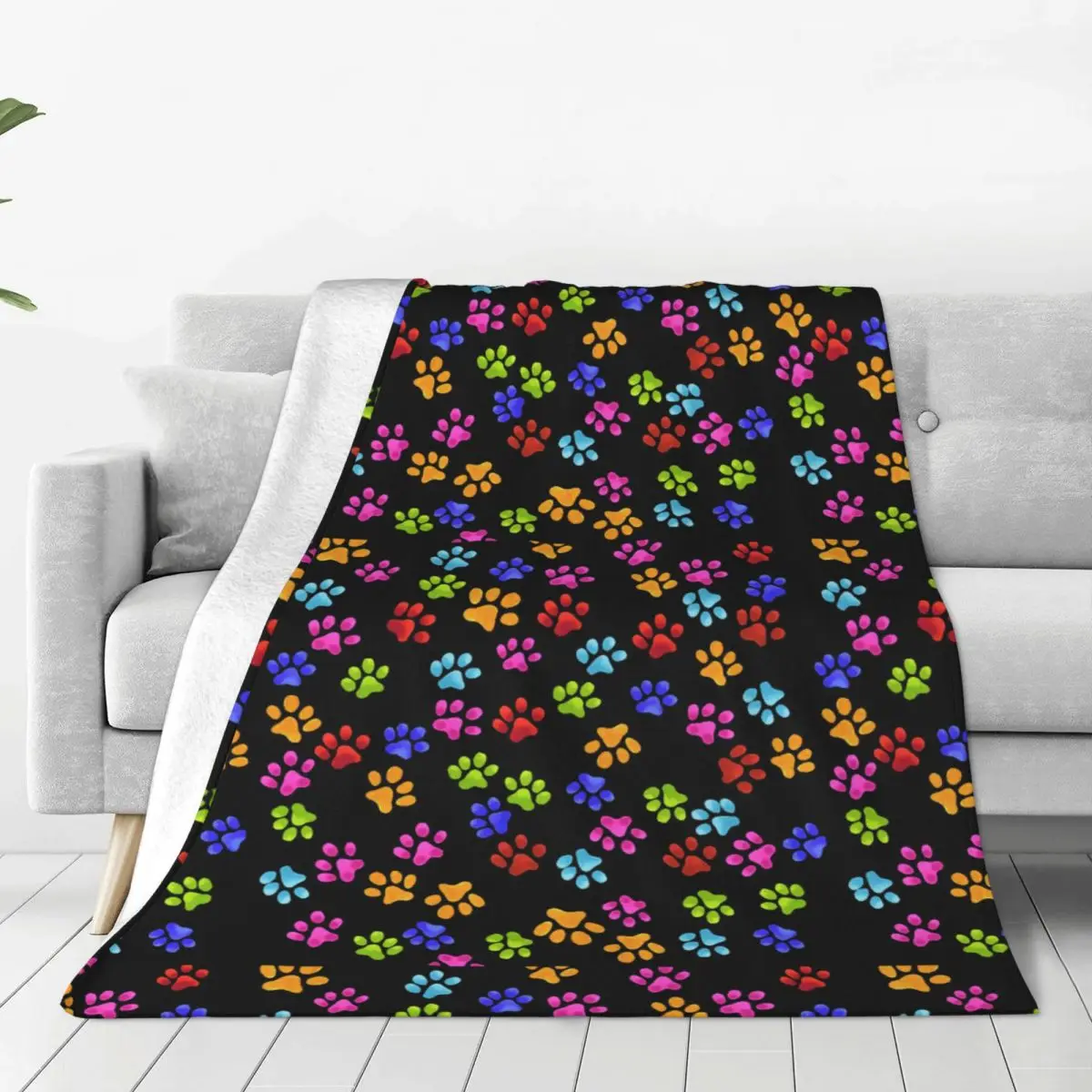 

Paw Rainbow Blankets Dog Cat Plush Vintage Warm Throw Blankets for Home Spring/Autumn