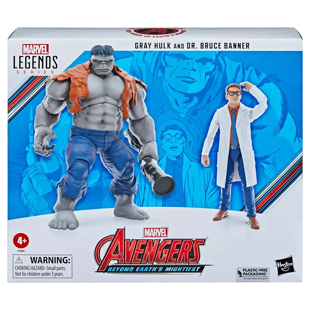 thumbnail image 1 of [En existencia] Figuras de acción coleccionables de Hasbro Marvel Legends Series Gray Hulk y Dr. Bruce Banner, paquete de 2, escala de 6 pulgadas, 1 of 5