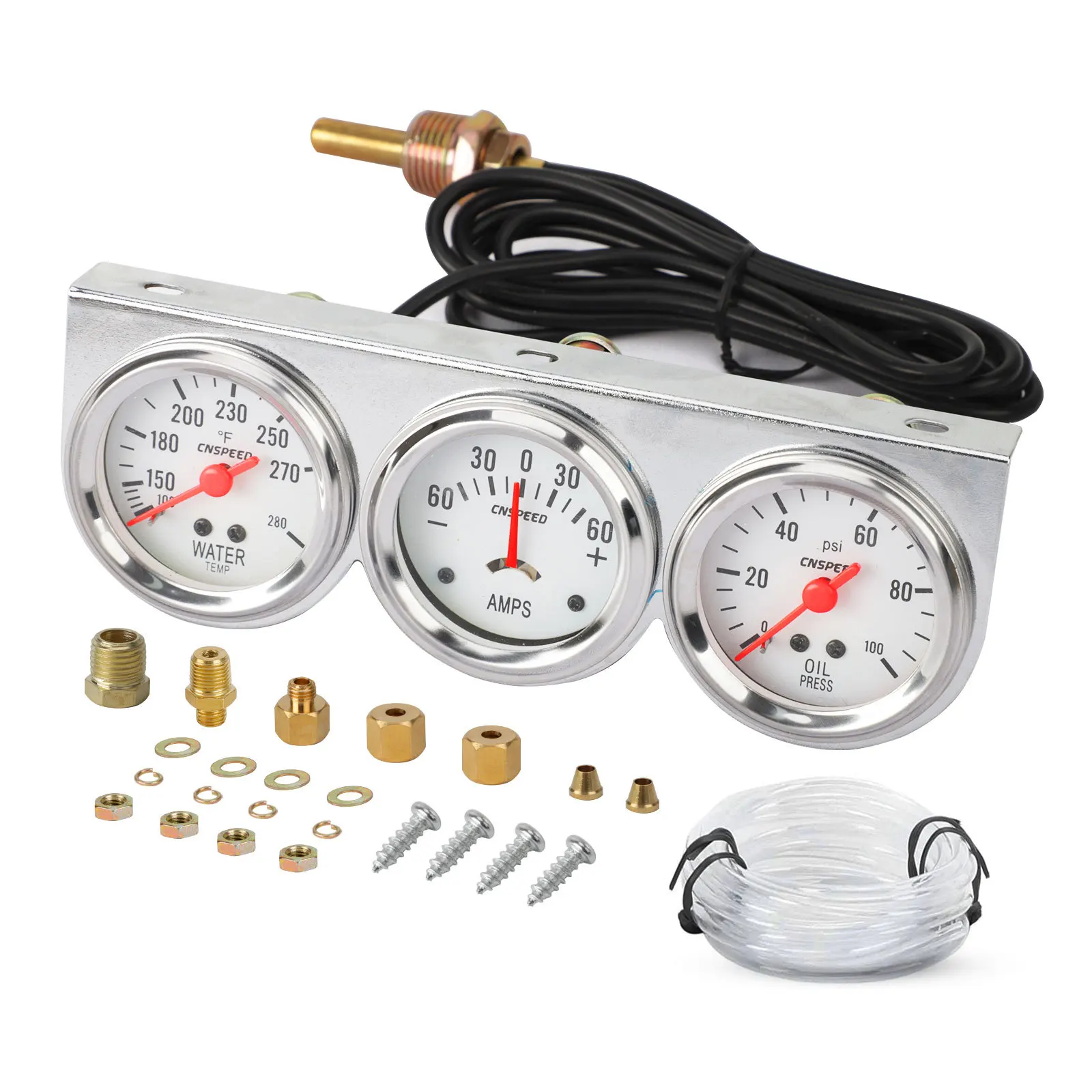 52mm Triple Gauge Set Oil Pressure Water Temp Amp Meter 5