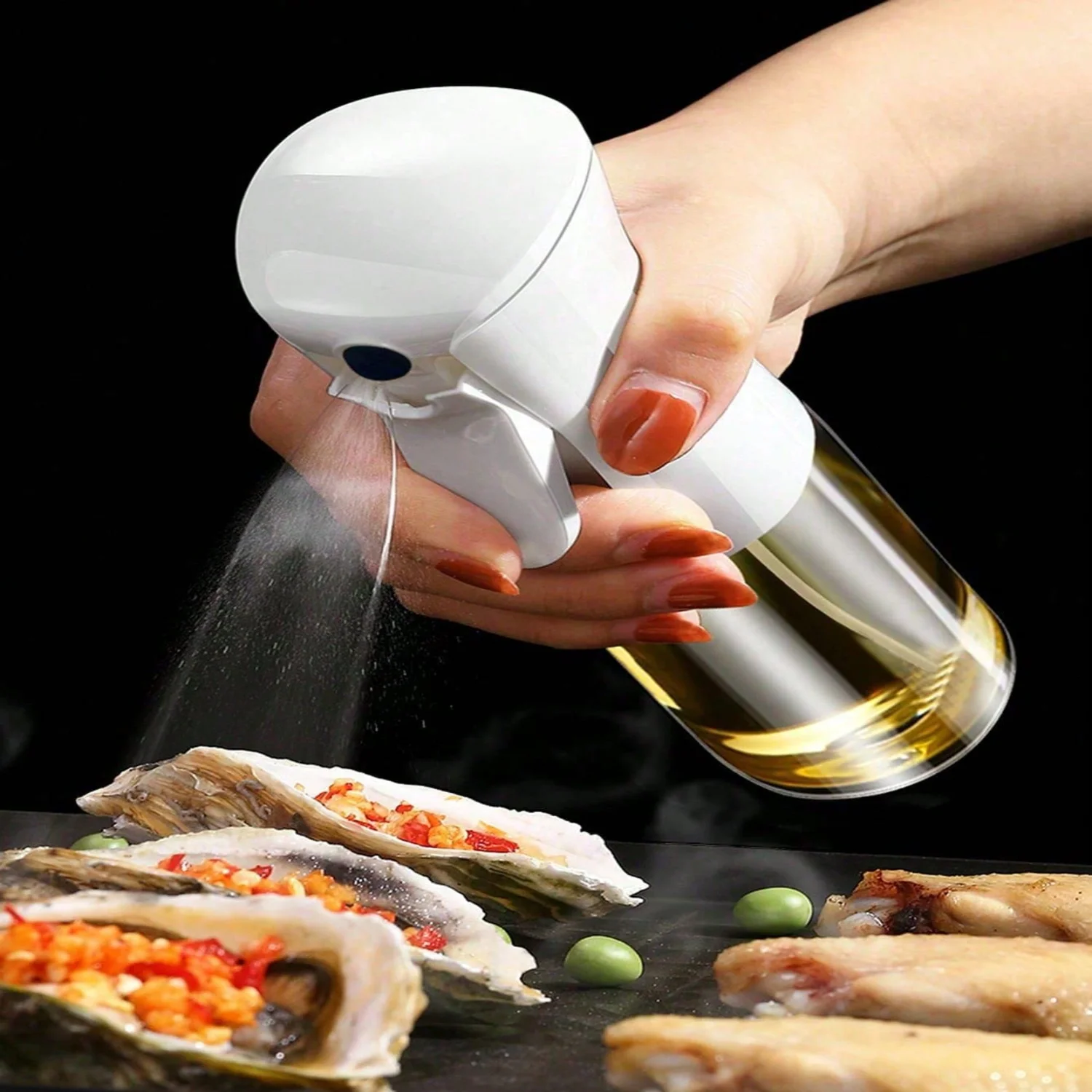 1PC 300ml Black Plastic Modern Clear Oil Sprayer 300ML , Oil Spray Bottle For Kitchen, For Camping Barbecue, Salad, Roasting, Co