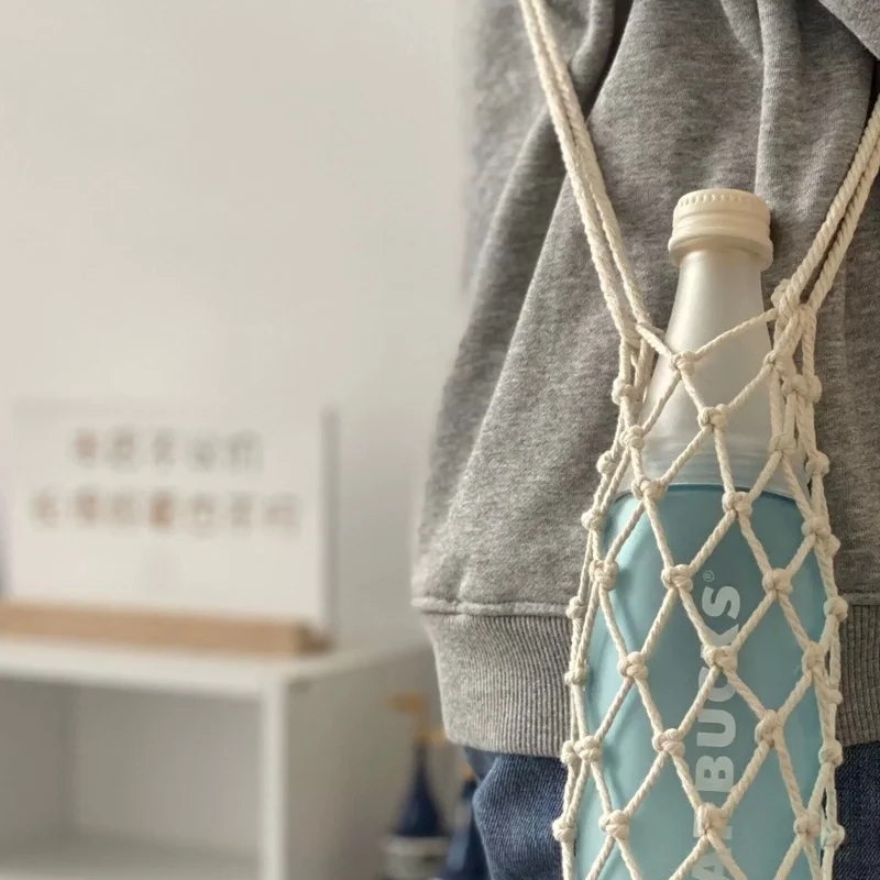 Hanrted Crossbody Milk Tea Cup Holder Pure Wool Water Bottle Cover Universal for Men And Women Net ket Cup Sve