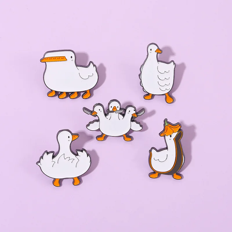 Cute Corgi Duck Enamel Pins Cartoon Big White Goose Dagger