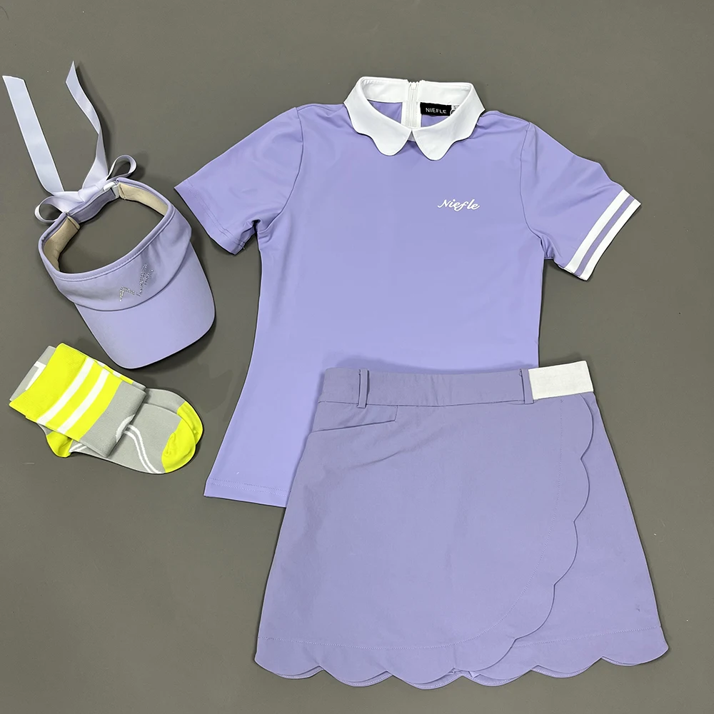 Summer New Golf Women's Top Slimming, Quick Drying, Breathable, High-quality Fashion Outdoor Leisure Sports Set