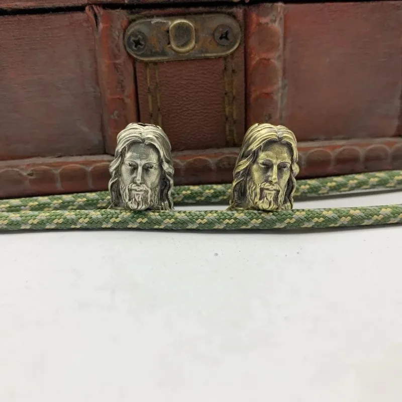 

Christianity Jesus Savior Head Sculpture Brass Paracord Beads DIY EDC Keychain Outdoor Folding Knife Lanyard Hanging Accessories