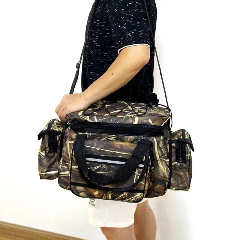 Sac pêche nylon waterproof 50x30x25cm grande capacité - Sac épaule double couche multifonction