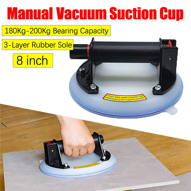 

8 Inch Vacuum Suction Cup Maximum 200kg Bearing Capacity Heavy Duty Vacuum Lifter for Granite Tile Glass Manual Lifting Tool