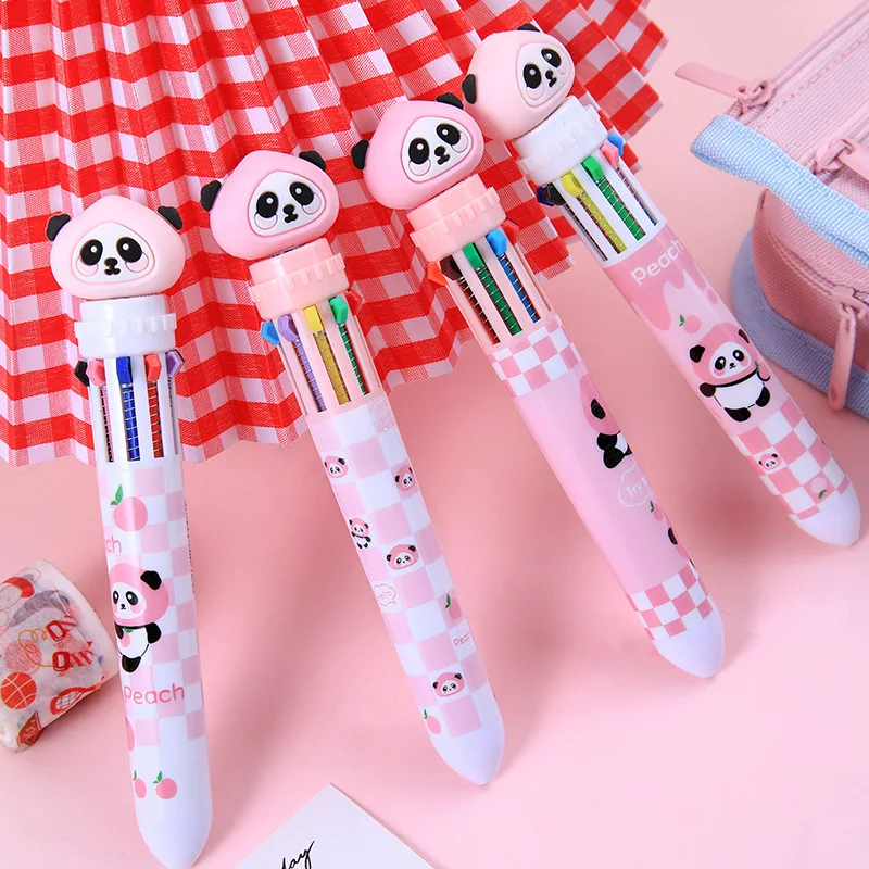

24 pcs/lot Cartoon Panda Ballpoint Pens Cute Press 10 Colors Roller Ball Pen School Office WWriting Supplies Kawaii Stationery