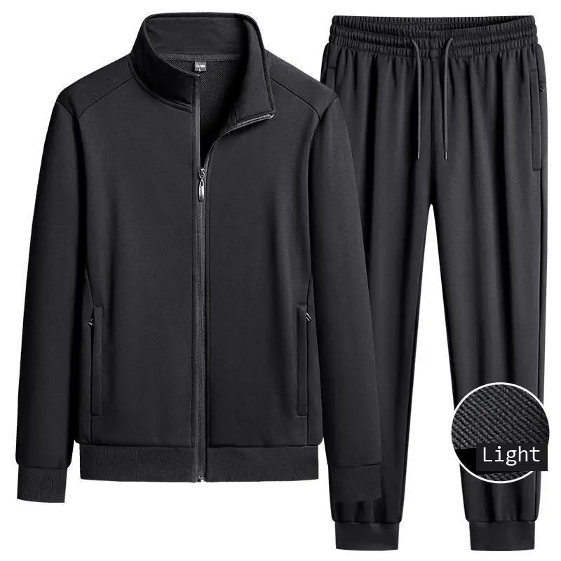 Spring Autumn Pure Cotton Stand Collar Sports Suit Set Thin Casual Workout  Men's Sweatshirt Jack And Pant Suit Two Piece Set view 3