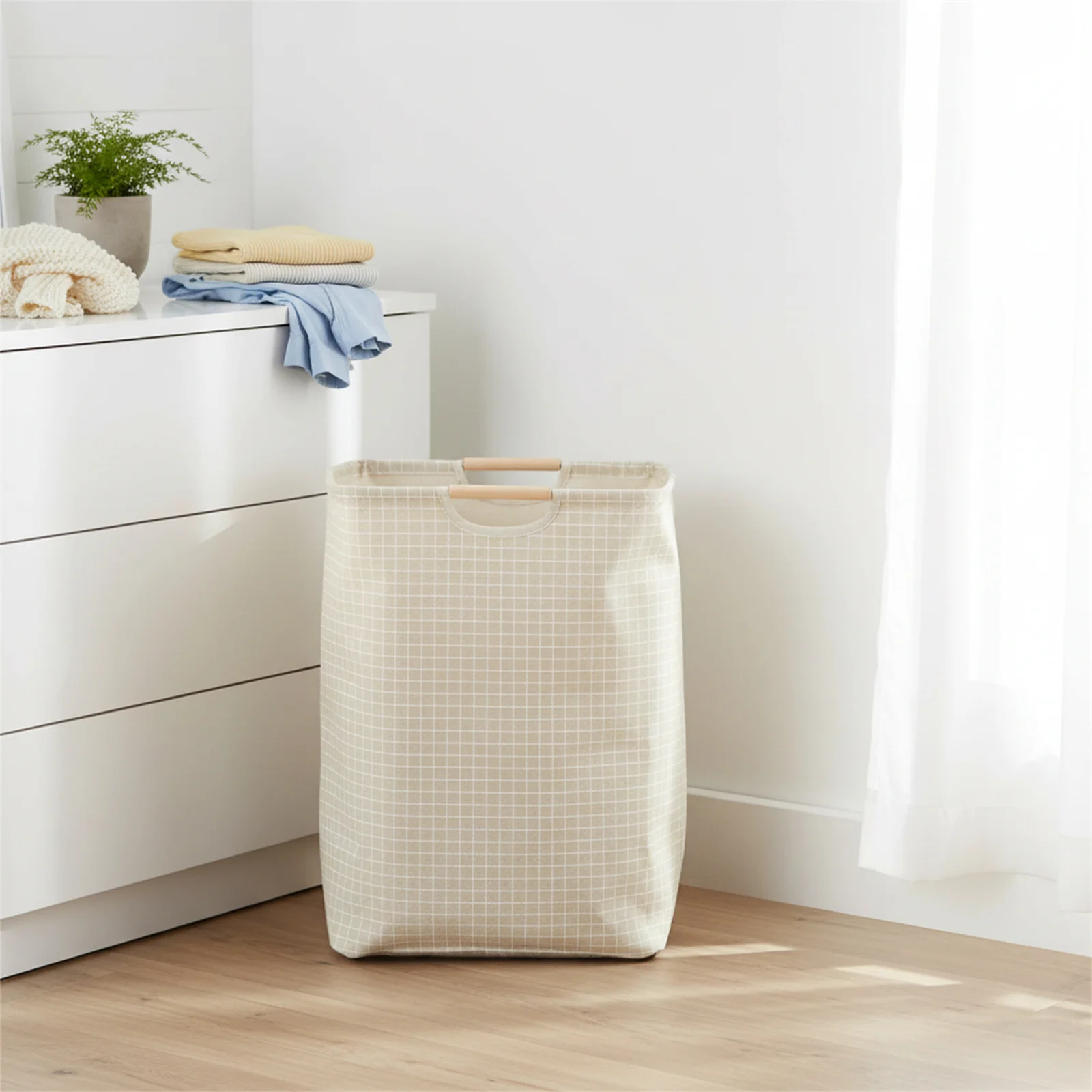 Foldable Cotton Linen Laundry Basket with Handles for Home Storage and Organization