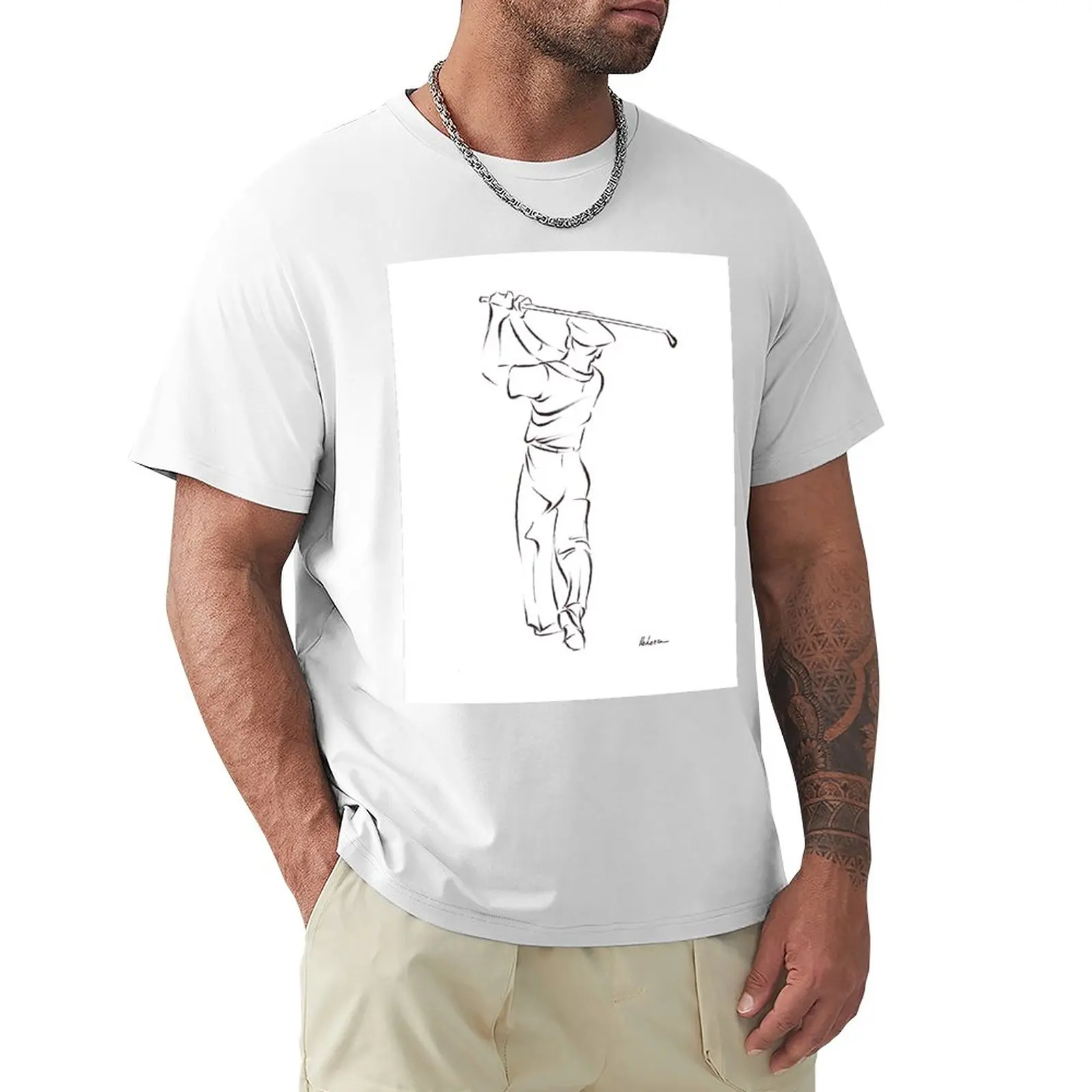 Ben Hogan ~ Sumi-E Ink Line Drawing Of The Legendary Golf Master T-Shirt Sweat Anime Plain Magliette Da Uomo