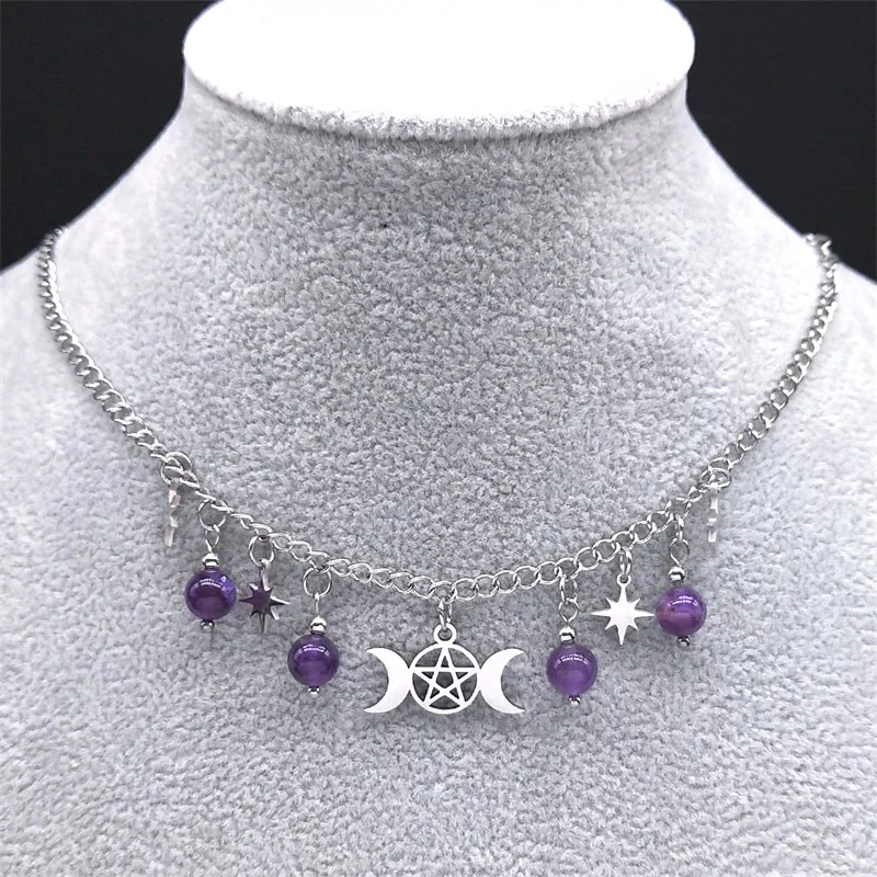 GXGM Collana Donna Collana Della Dea Della Luna Tripla in Lega Ciondolo Magico Pagano Wiccan Dea Ecate Lilith Amuleto Gioielli di Protezione per Donne