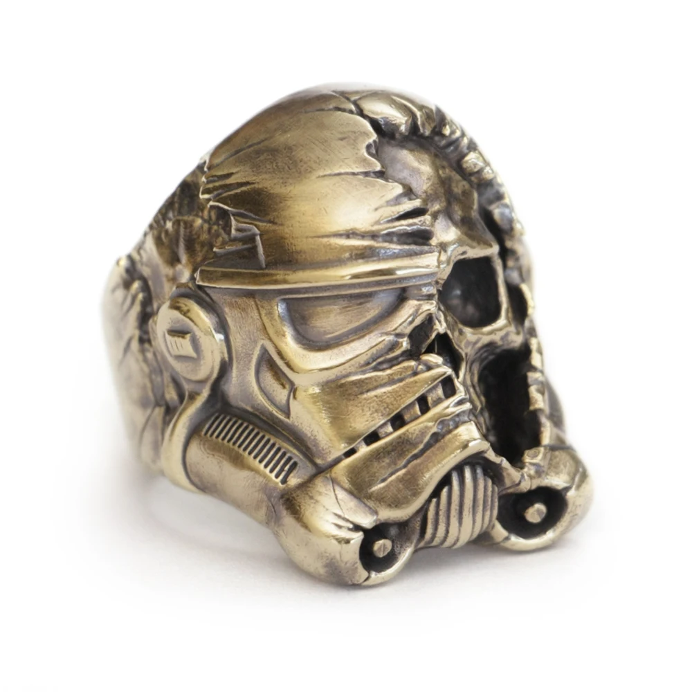 

Huge Brass Half face White Warrior Skull Ring BR311 US Size 7~15