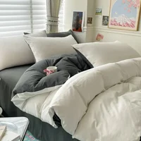 Linge de lit en coton, ensemble de literie solide avec drap, housse de couette, taies d'oreiller, drap de lit pour Couple simple, King, Queen, Double, taille 1