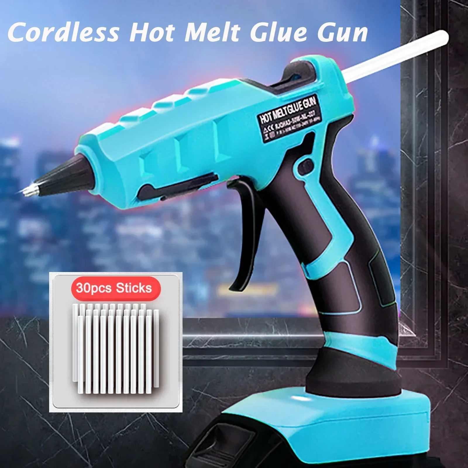 Cordless Hot Melt Gun Kit with 30Pcs for 7mm Glue Glue Sticks for Dewalt Li-ion Makita 18V Battery Electric Repair Power Tool