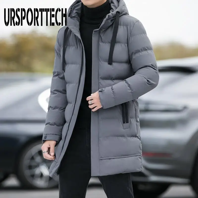 Winter Men Jacket Mid Length Hooded Cotton Jacket 2024 Winter New Down Cotton Jacket Long Cotton Coat Winter Coat Male Parkas