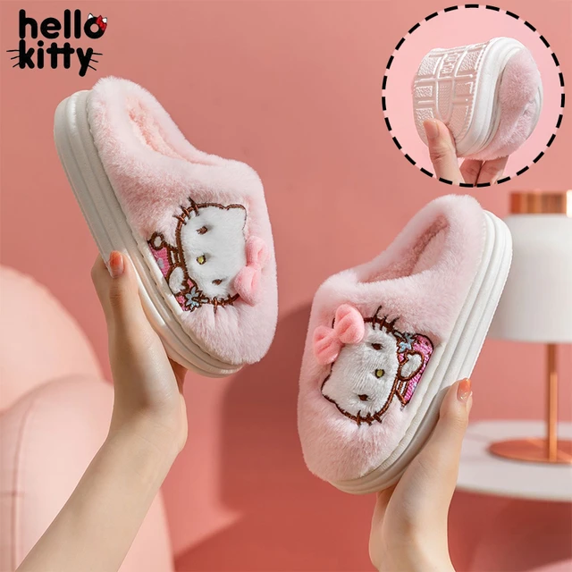 Hello Kitty Girl Winter Cotton Slippers Kawaii Women Warm Shoes Non-slip  Soft Plush Indoor House Slippers Furry Slippers Gifts - AliExpress