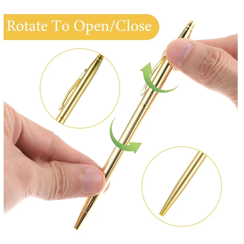L93A-Sleek 50Pcs 홈 오피스, 검정 잉크, 개폐식 원추형 1.0Mm 펜 포인트 용 골드 메탈릭 미니 볼펜